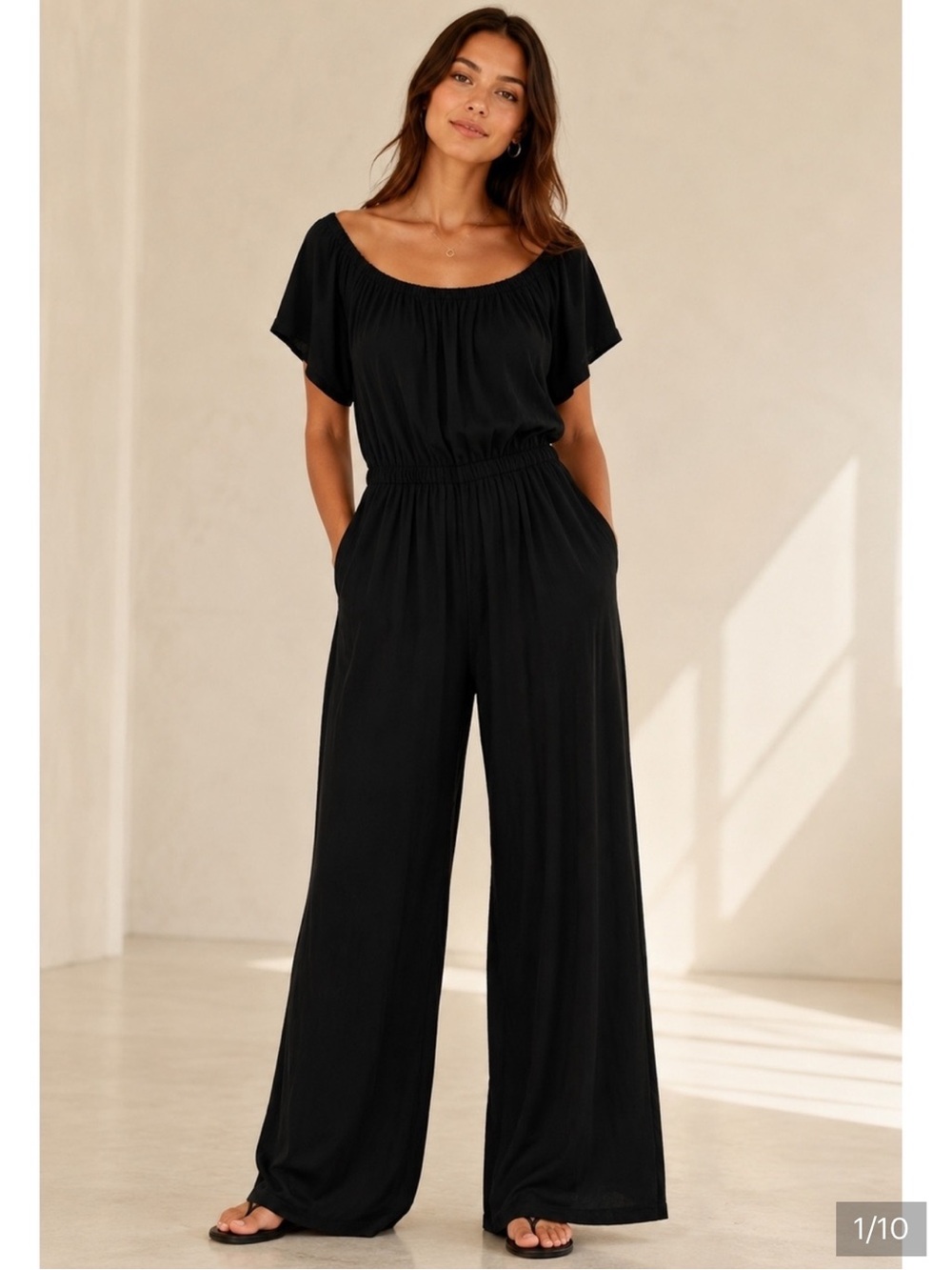 Charles Henry Black Off the Shoulder Wide Leg Jumpsuit Size Medium